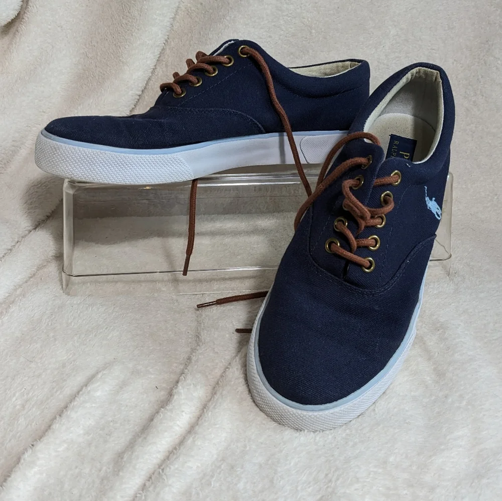 Polo‎ Ralph Lauren Men's Navy Blue Canvas Sneakers Preppy Casual Activewear  7.5